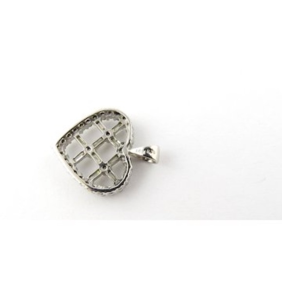 Vintage 14K White Gold Diamond Criss Cross Heart Pendant #1386 - Picture 7 of 9